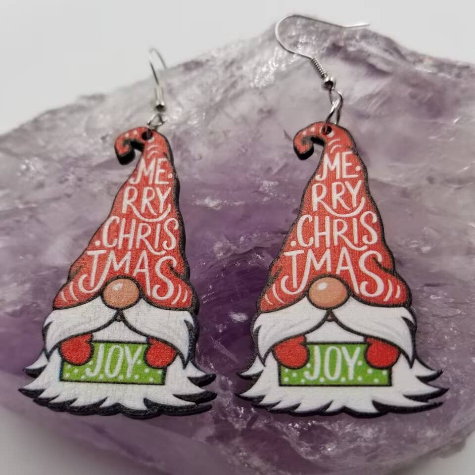 Merry Christmas JOY Gnome Earrings