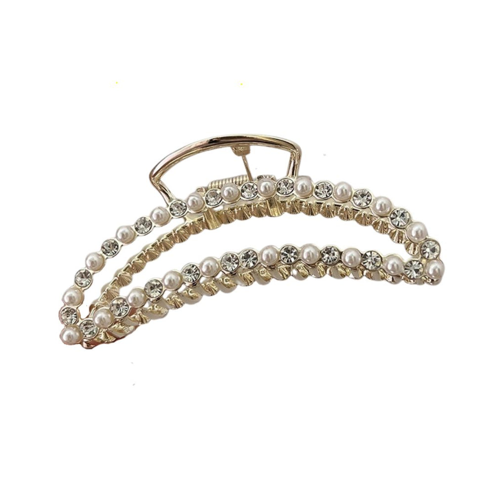 Gold Metal Rhinestone Pearl Hair Claw