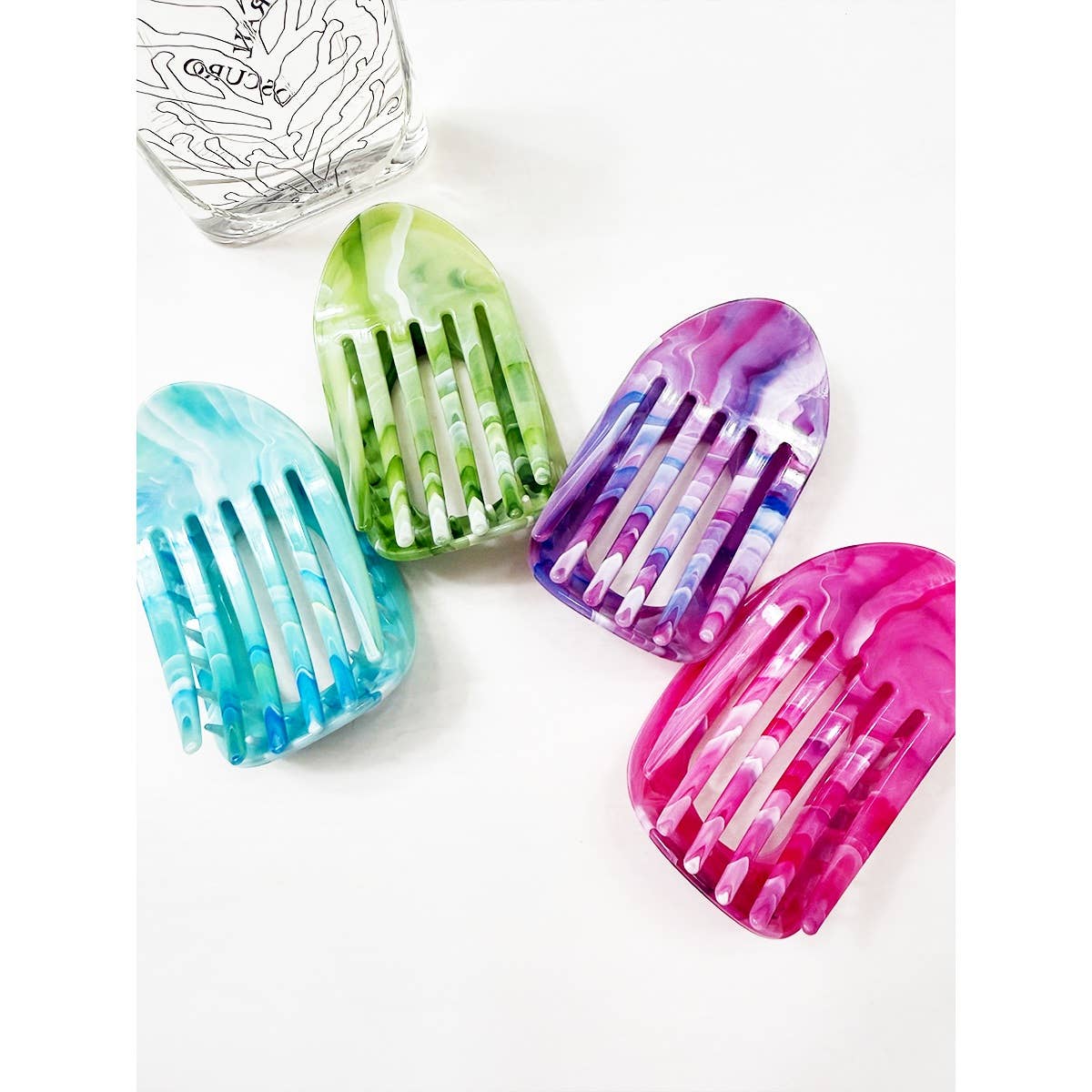 Marble Colors Flat Hair Claw Clips
