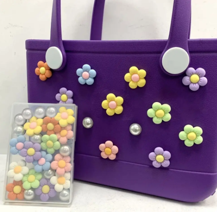 24 pcs Multi Color Flowers/Pearls Beach Bag Bits Set