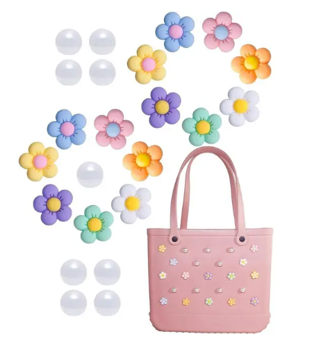 24 pcs Multi Color Flowers/Pearls Beach Bag Bits Set