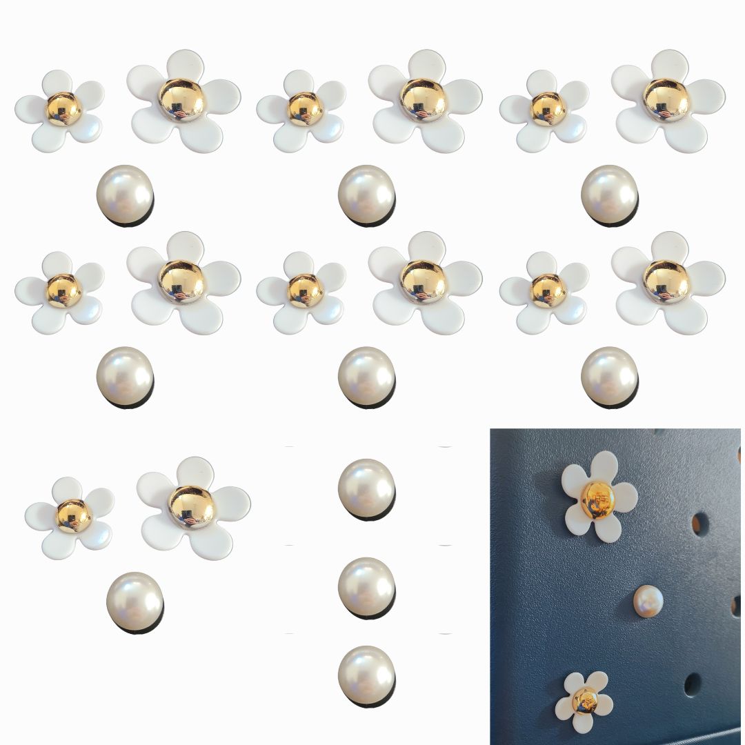 24 pcs White Flowers/Pearls Beach Bag Bits Set