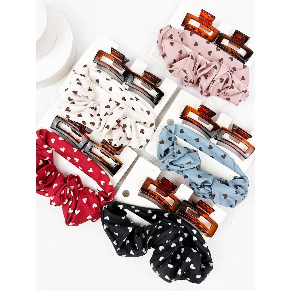Heart Scrunchies and Mini Rectangle Clips Set