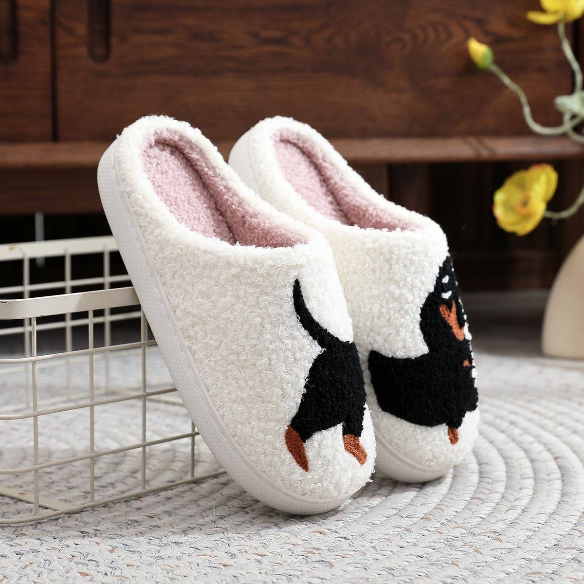 DACHSHUND EMBROIDERED COTTON SLIPPERS