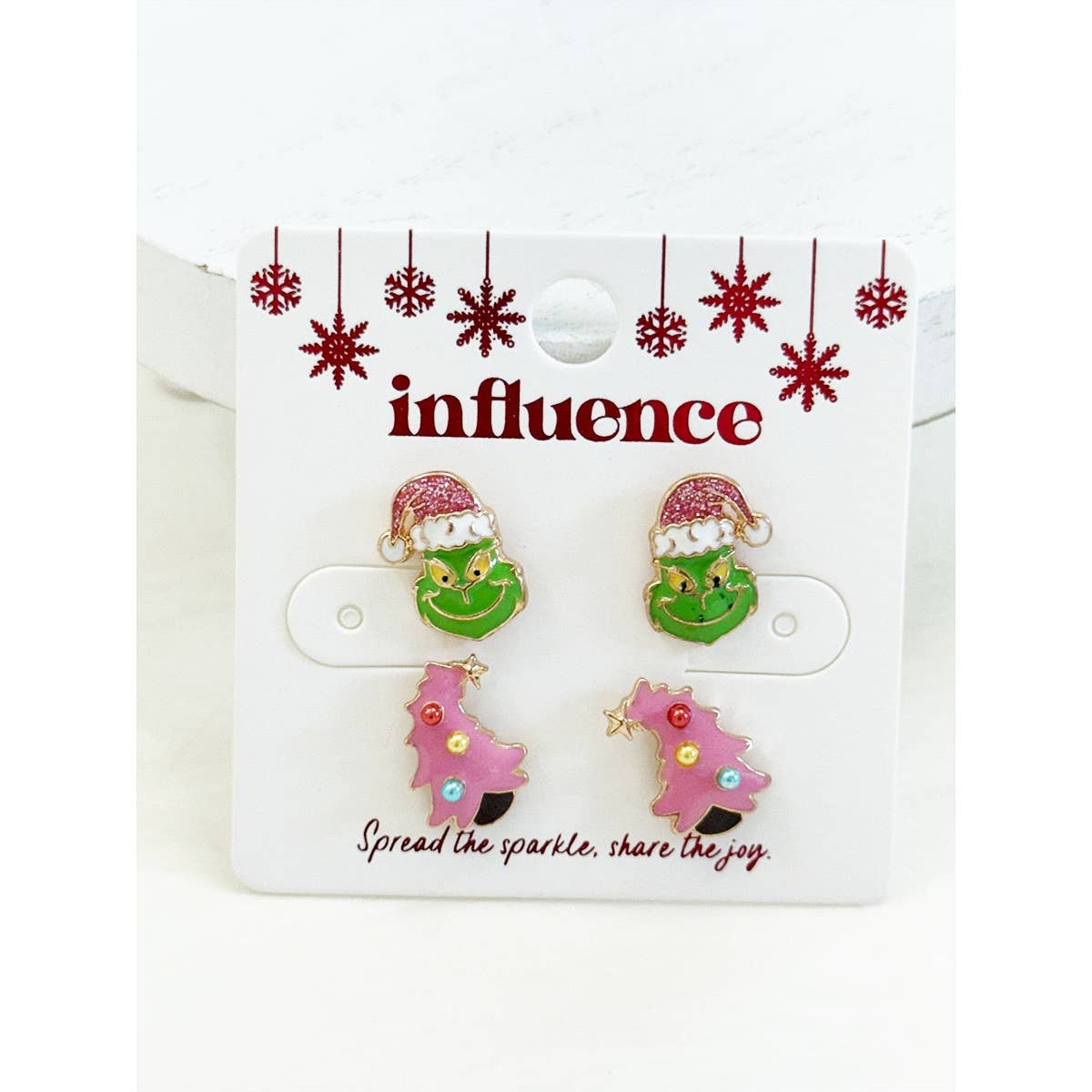 Grinch and Pink Christmas Tree Earrings