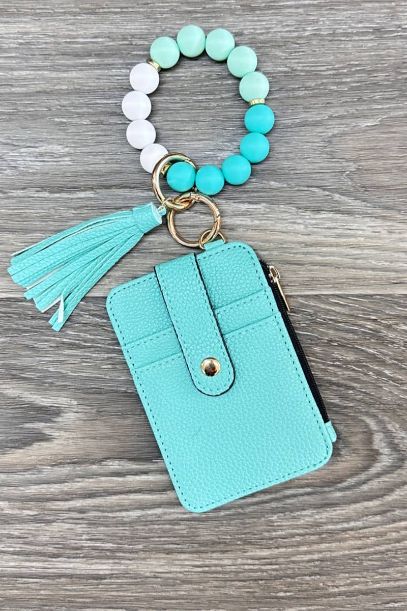 Solid Silicone Beaded Bracelet Card Holder Keychain