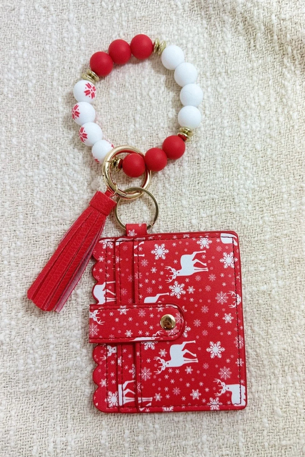 Christmas Reindeer Silicone Beaded Stretch Bracelet Wristlet ID Holder