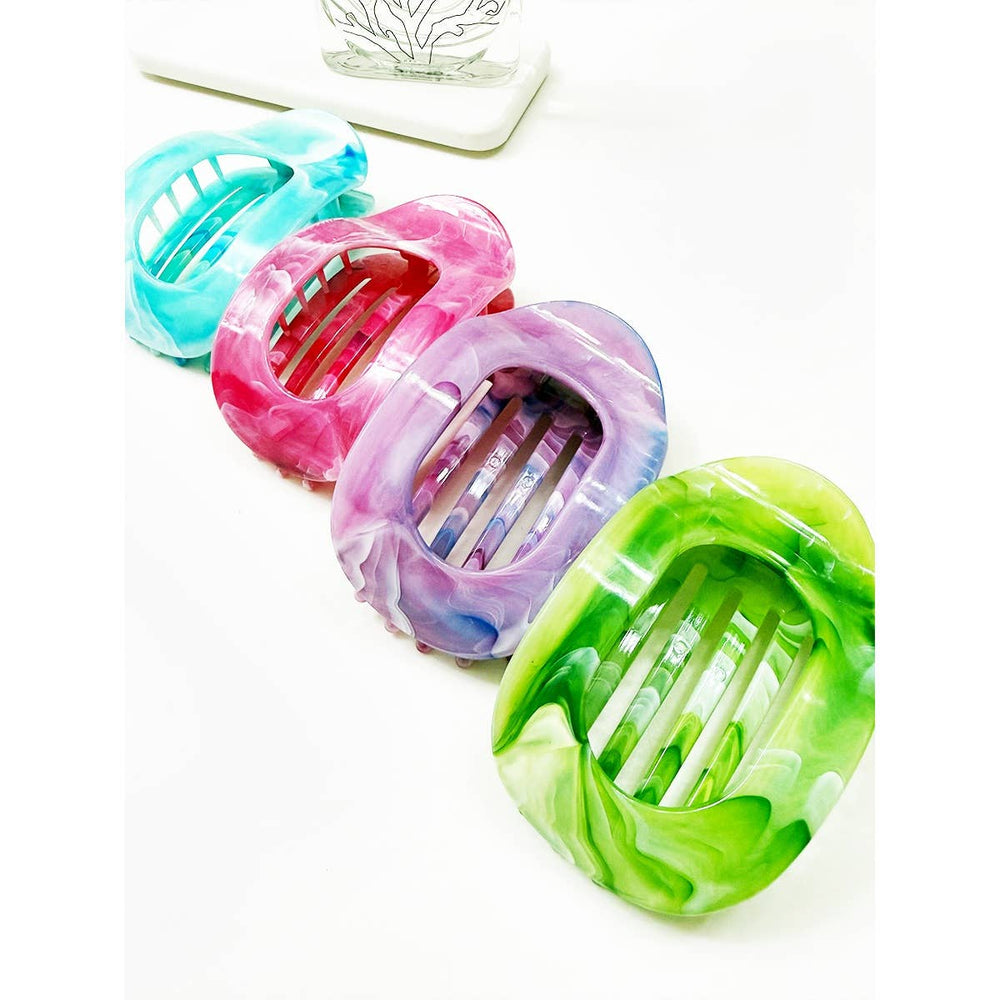Playful Marble Colors Flat Hair Claw Clips