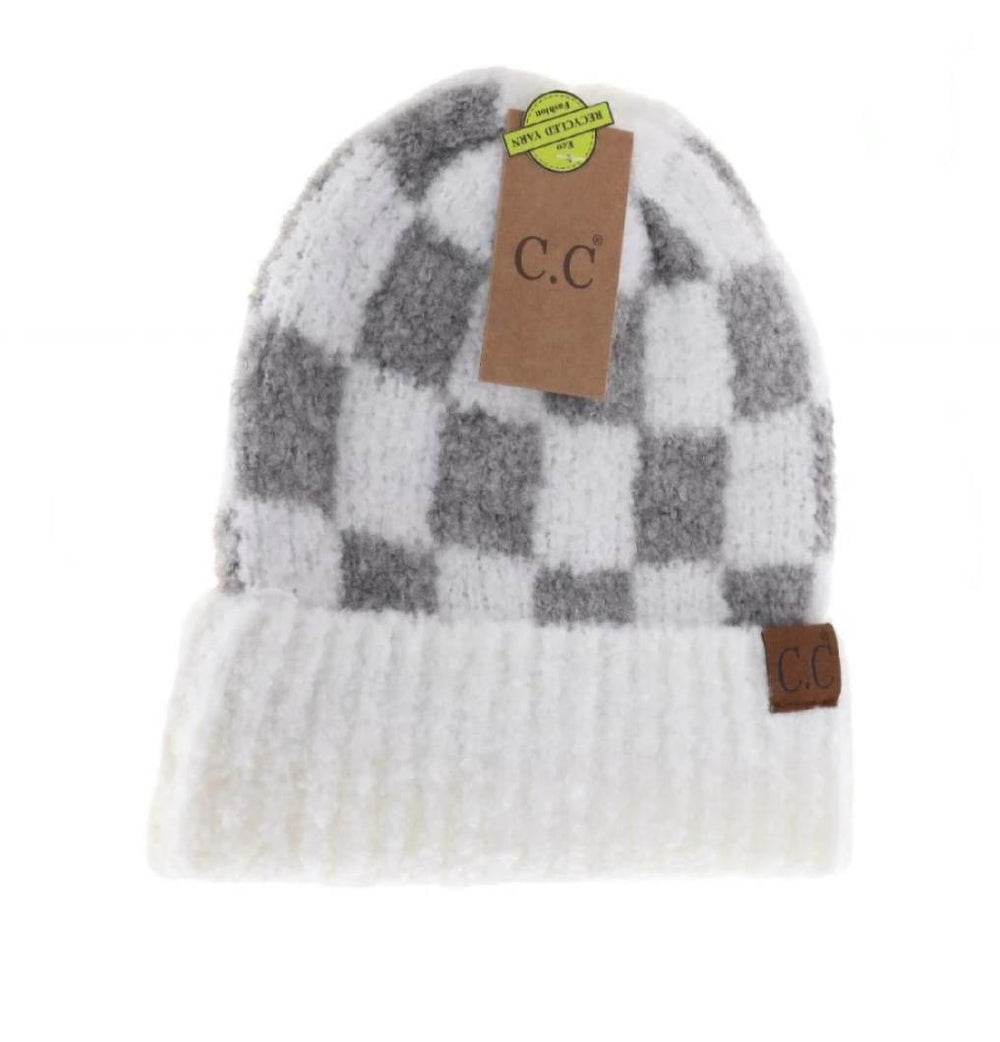 Boucle Checkered Patterned C.C Beanie