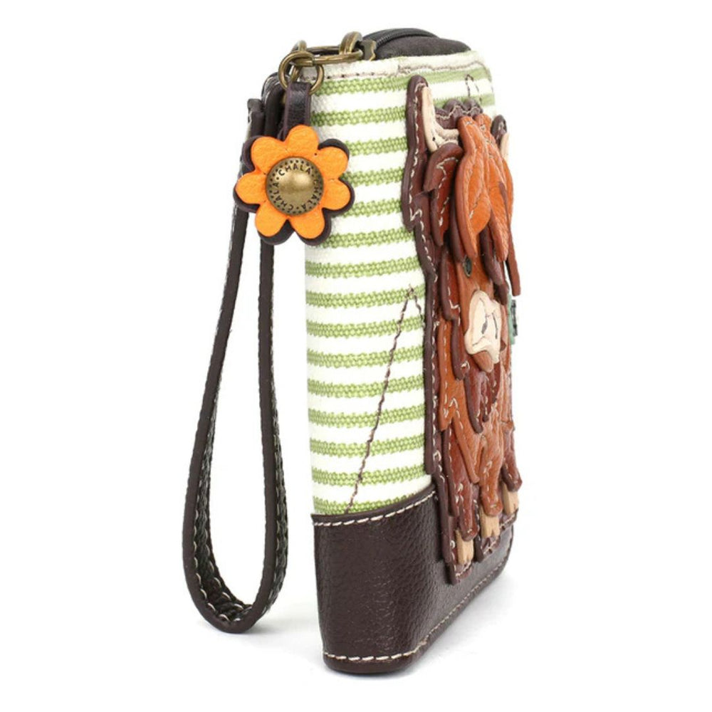 CHALA ZIP AROUND WALLET HIGHLAND COW - GREEN STRIPE