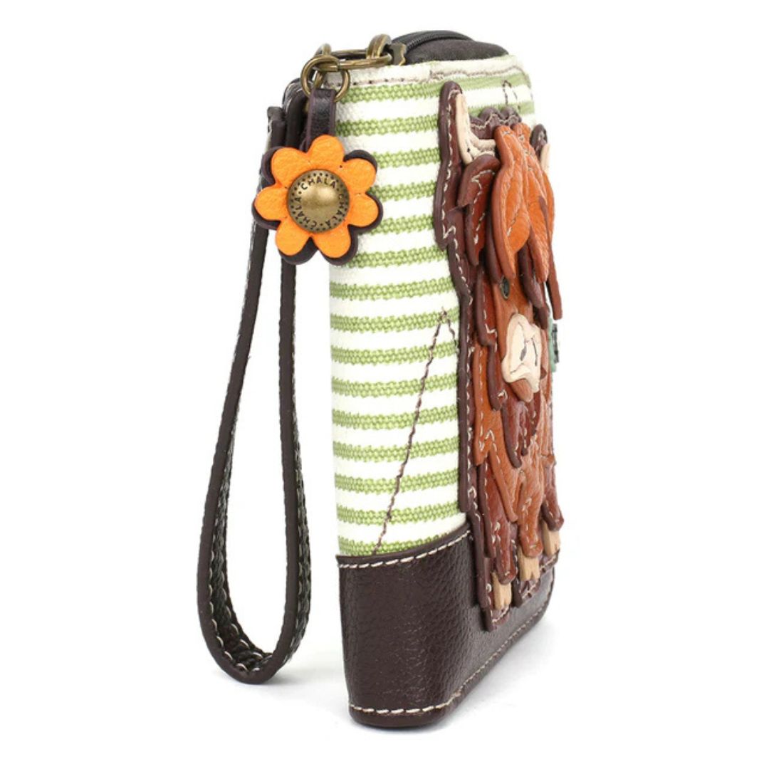CHALA ZIP AROUND WALLET HIGHLAND COW - GREEN STRIPE