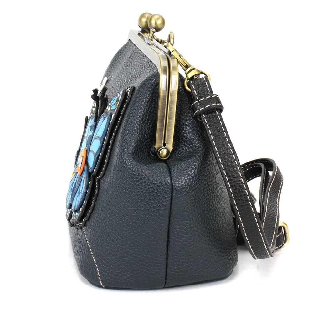 Chala Kisslock Crossbody Purse Blue Butterfly  - navy