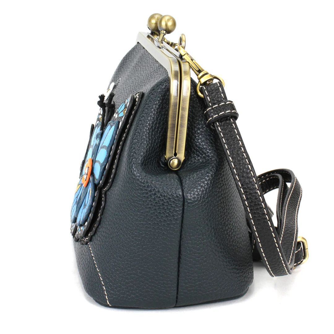 Chala Kisslock Crossbody Purse Blue Butterfly  - navy