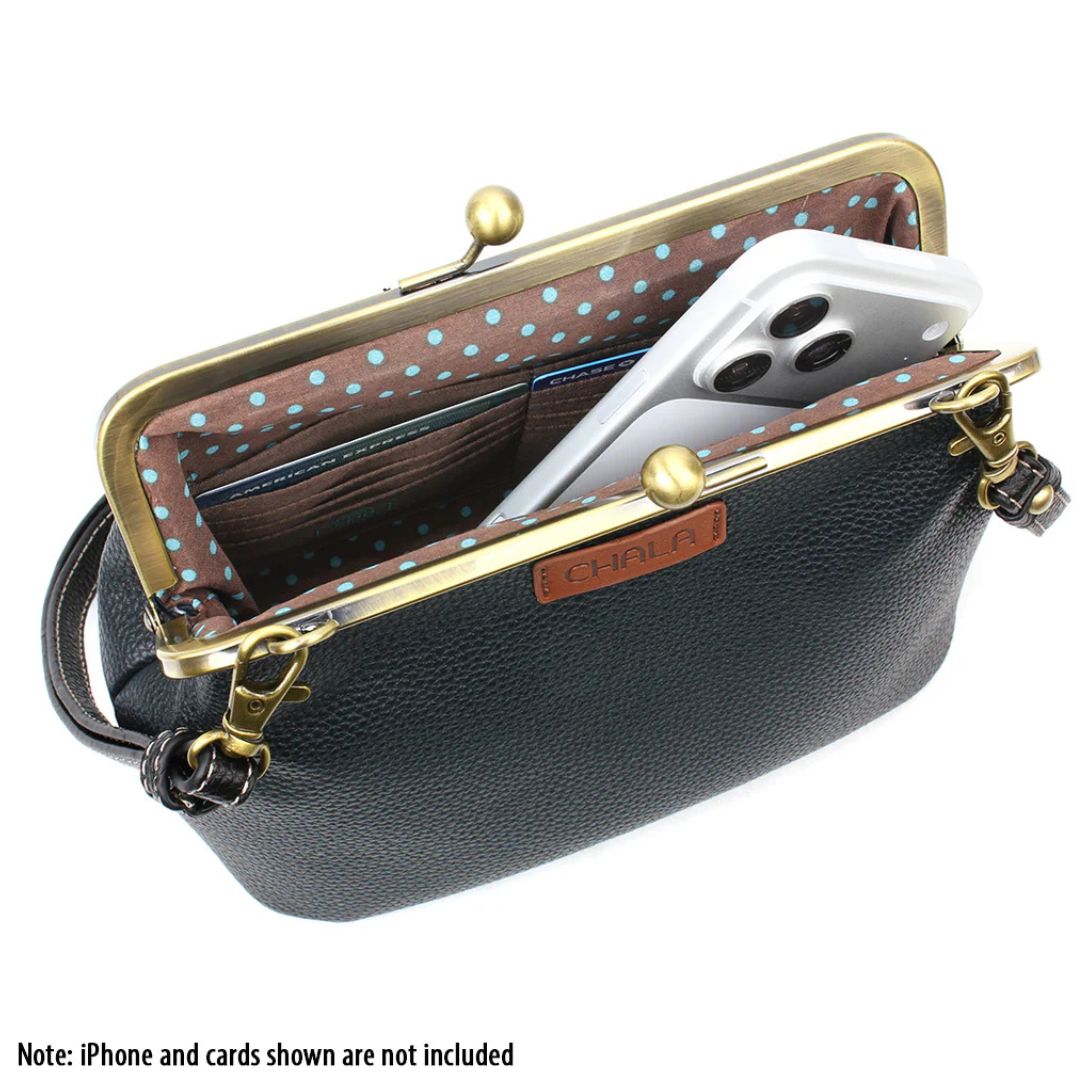 Chala Kisslock Crossbody Purse Blue Butterfly  - navy