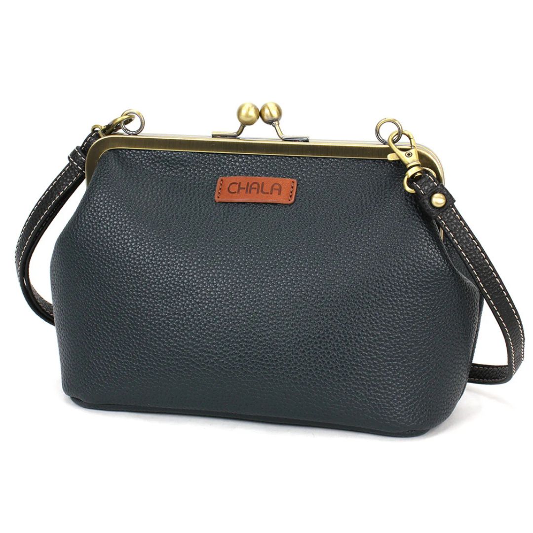 Chala Kisslock Crossbody Purse Blue Butterfly  - navy