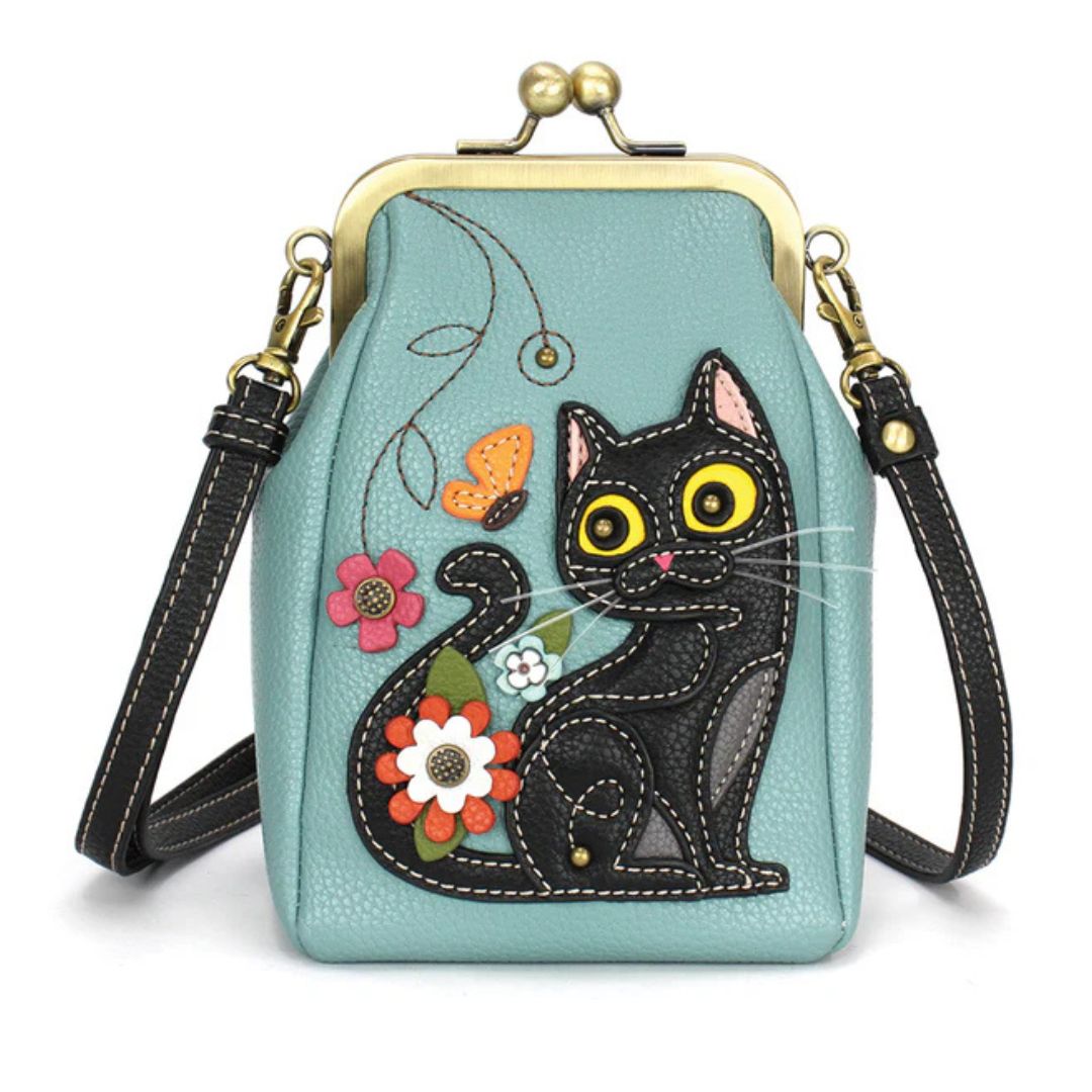 Chala Kisslock Cellphone Crossbody - Black Cat