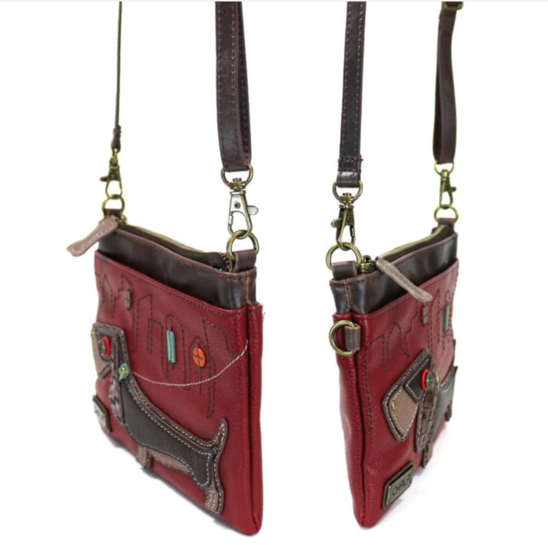 Chala Mini Crossbody Wiener Dog Burgundy