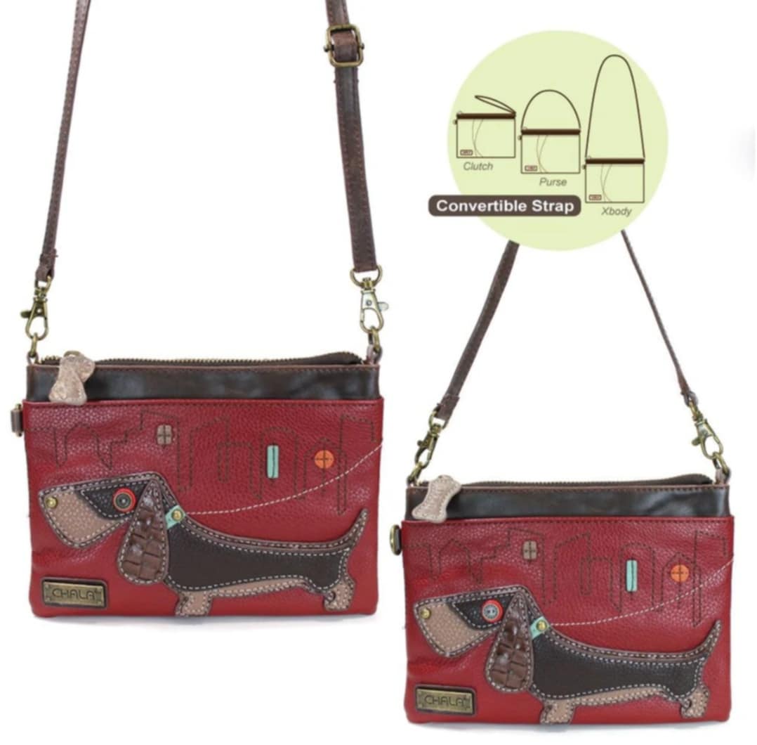 Chala Mini Crossbody Wiener Dog Burgundy