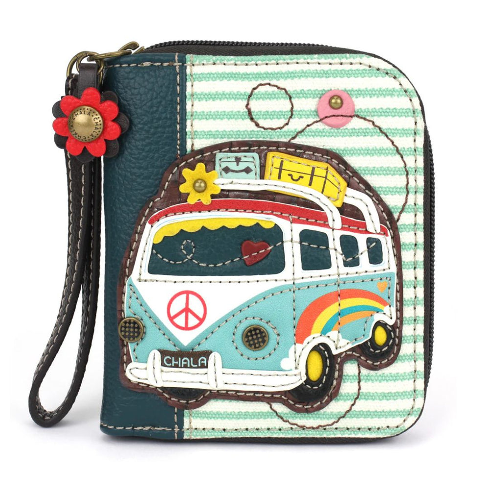 CHALA ZIP AROUND WALLET BUS - TEAL STRIPE