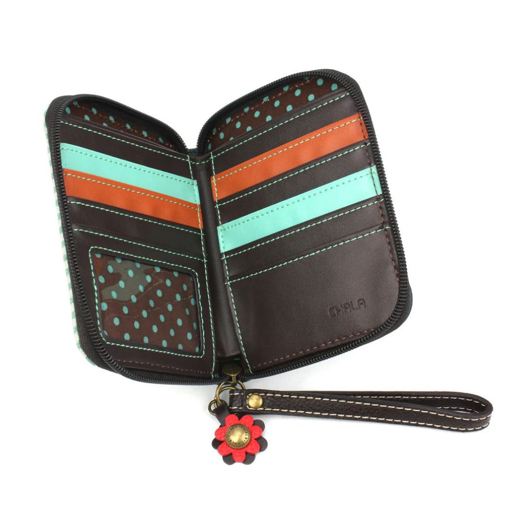 CHALA ZIP AROUND WALLET BUS - TEAL STRIPE