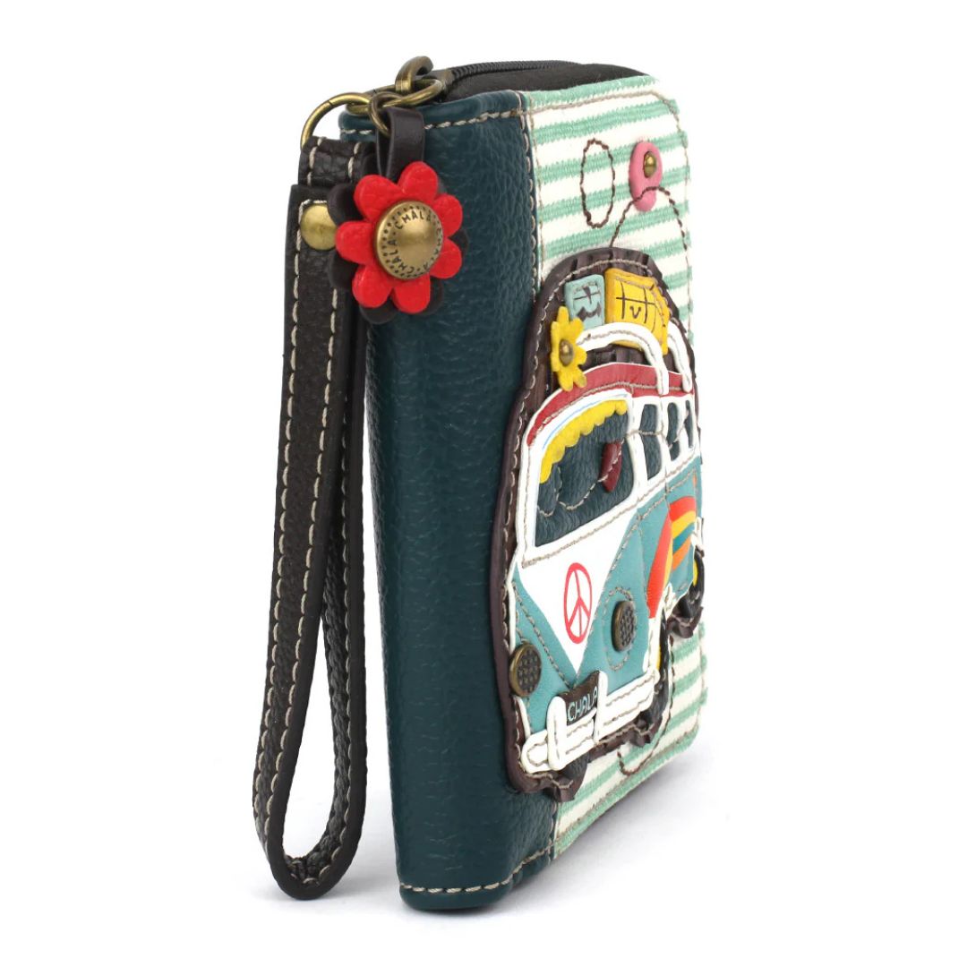 CHALA ZIP AROUND WALLET BUS - TEAL STRIPE