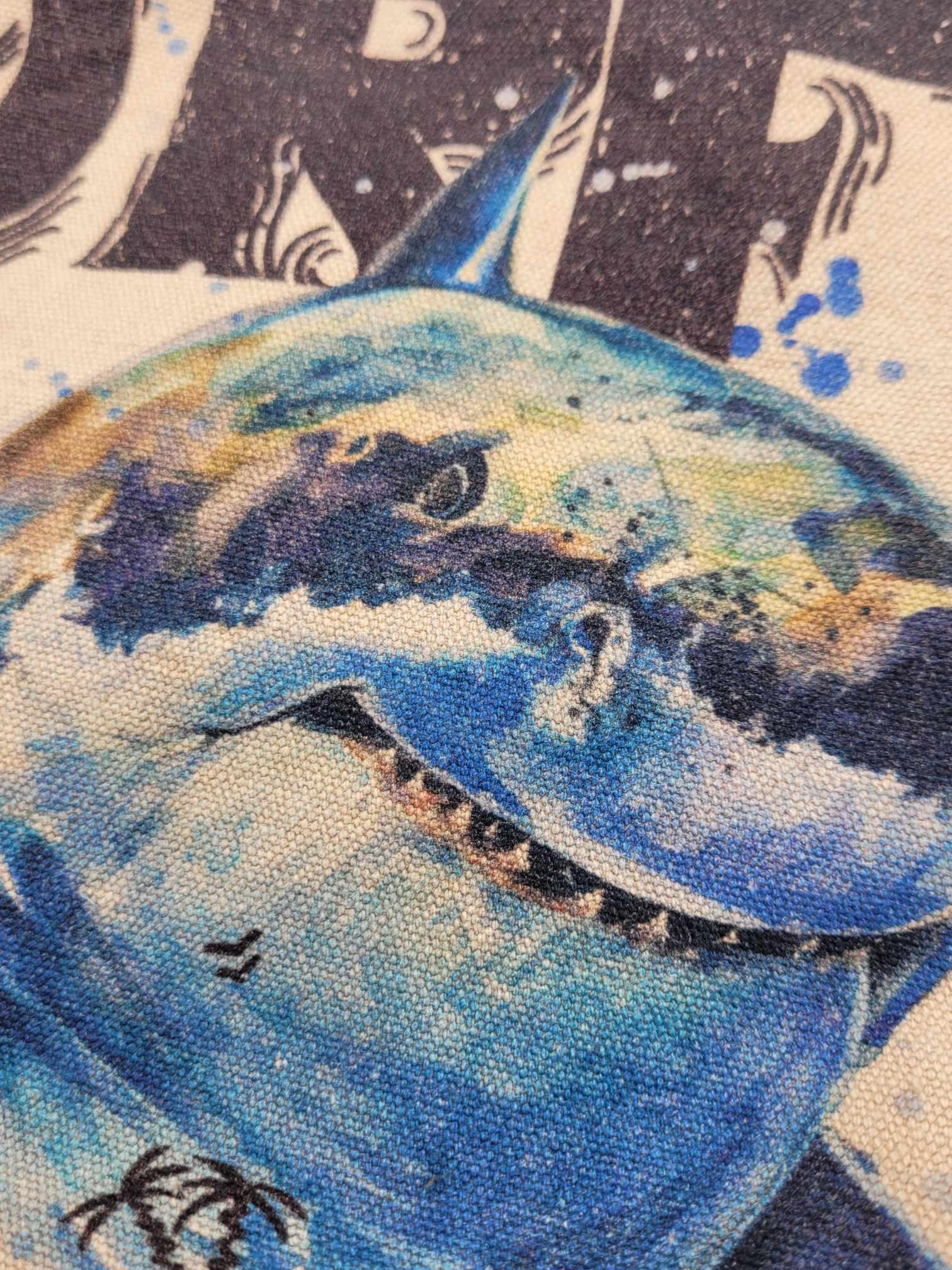 Surf Shark Print Canvas Tote