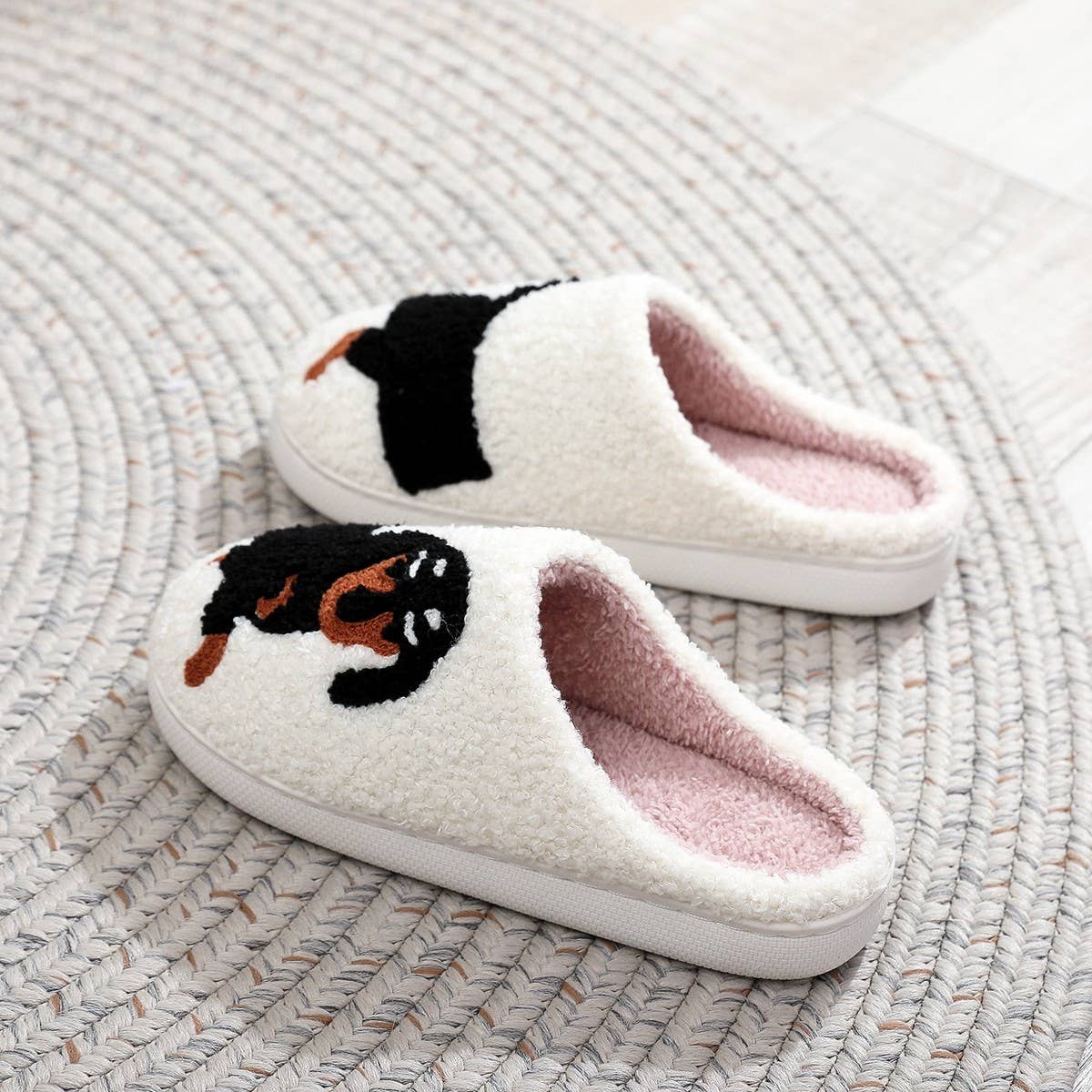 DACHSHUND EMBROIDERED COTTON SLIPPERS