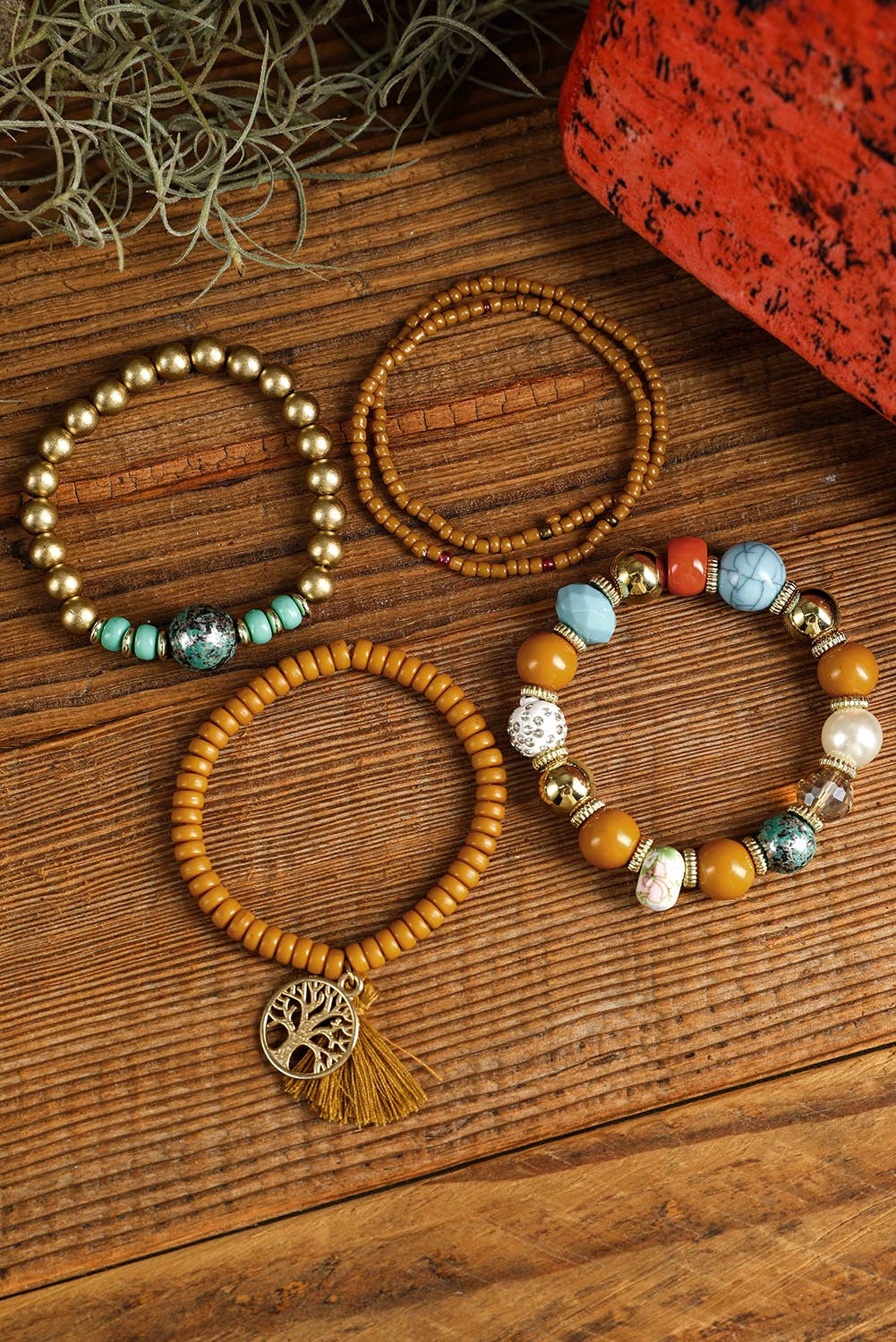 5pcs Boho Beaded Turquoise Bracelets Set: Chestnut