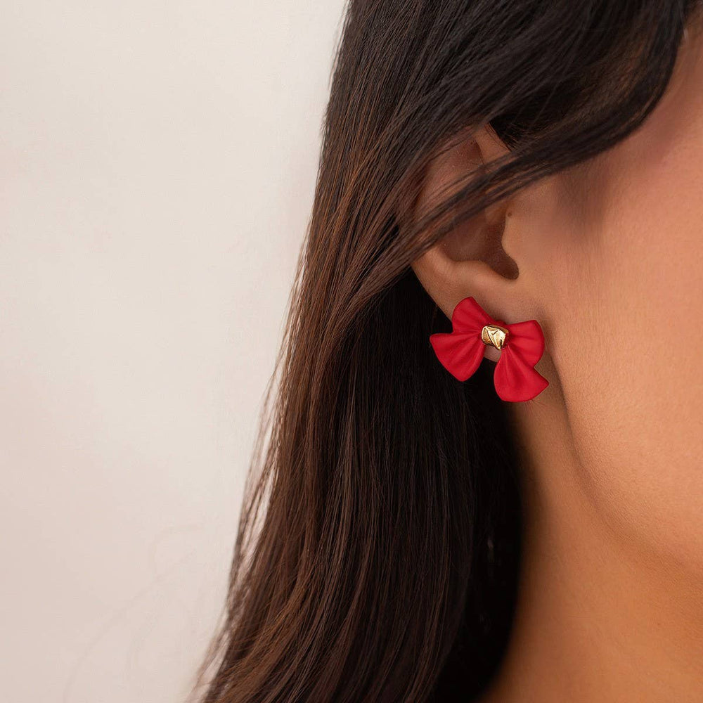 Red Bow Minimalist Earrings