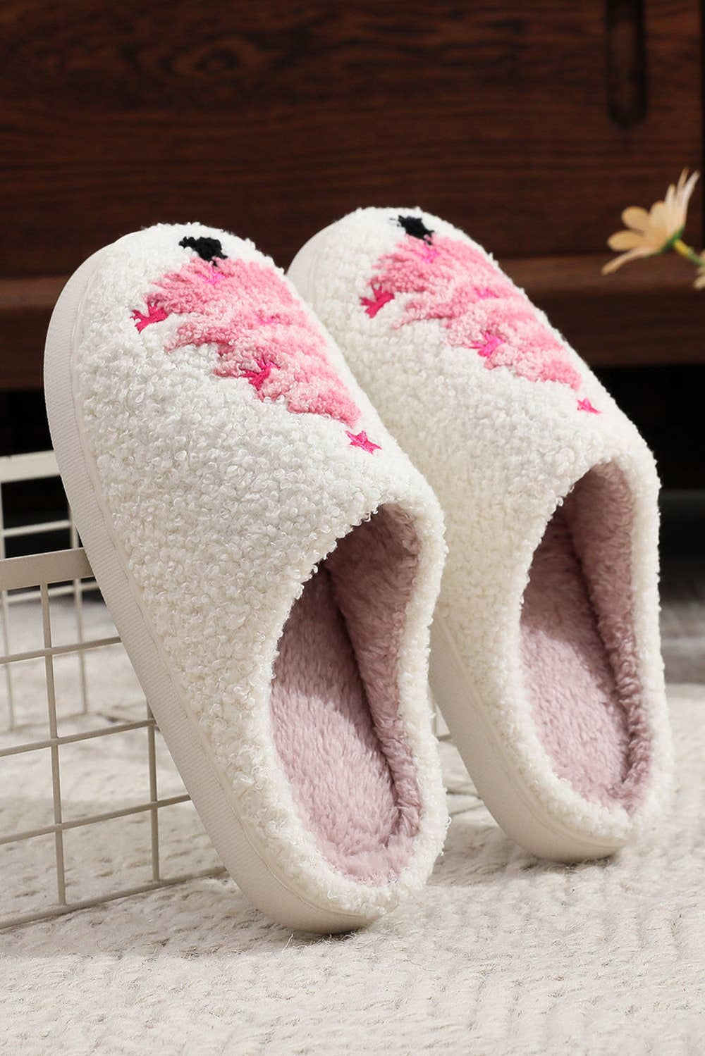 Pink Christmas Tree Slippers