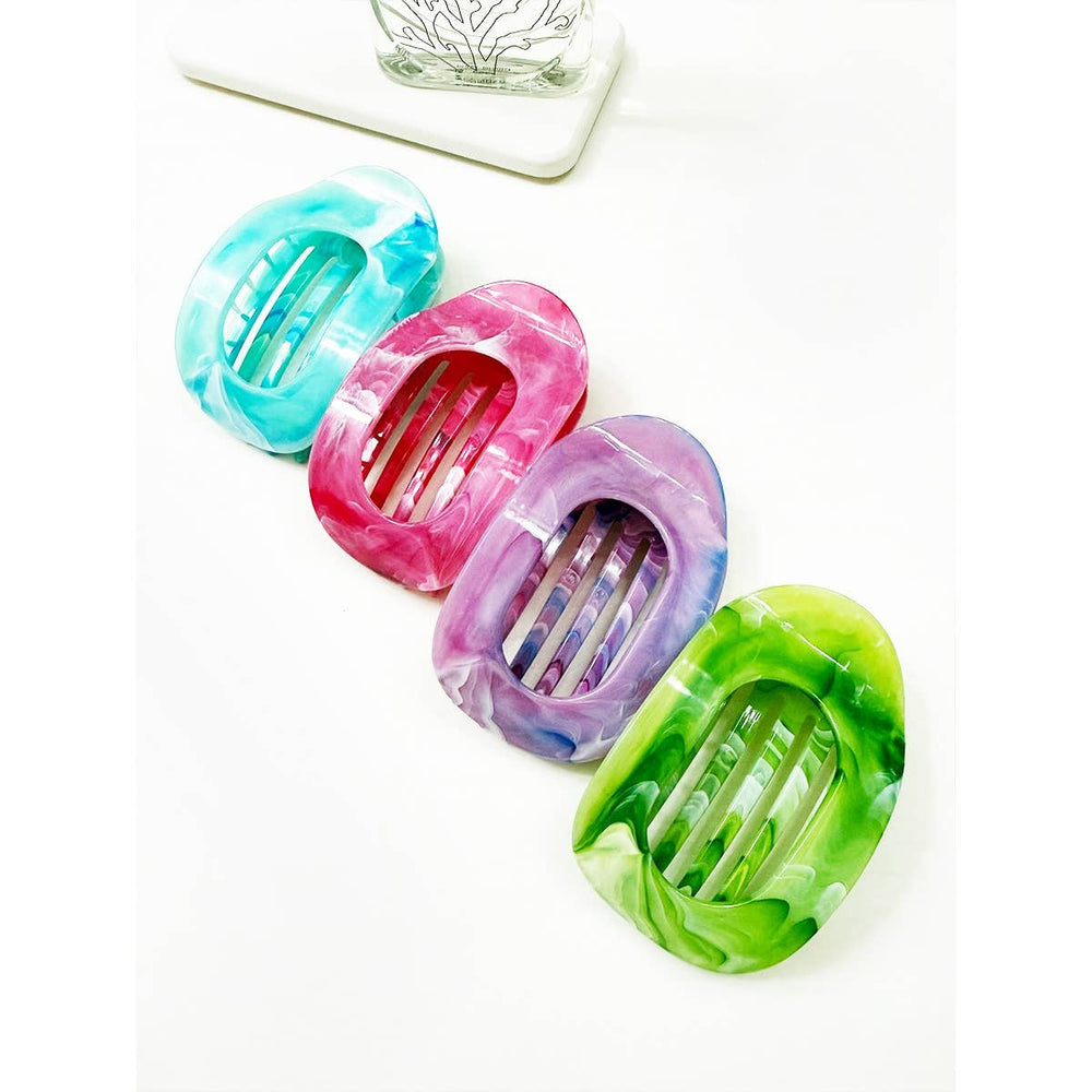 Playful Marble Colors Flat Hair Claw Clips