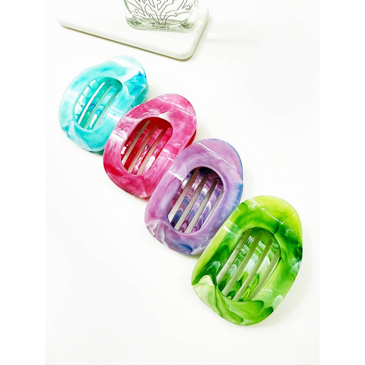 Marble Colors Flat Hair Claw Clips