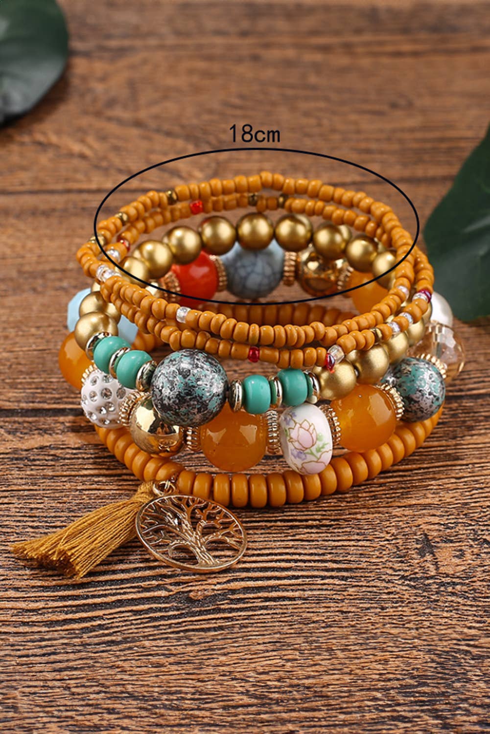 5pcs Boho Beaded Turquoise Bracelets Set: Chestnut