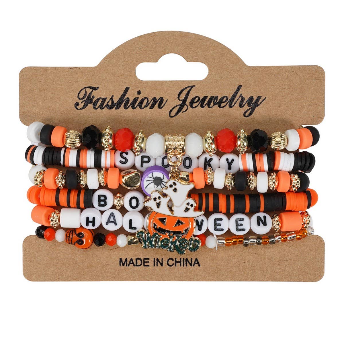 HALLOWEEN PUMPKIN GHOST BEADED BRACELET