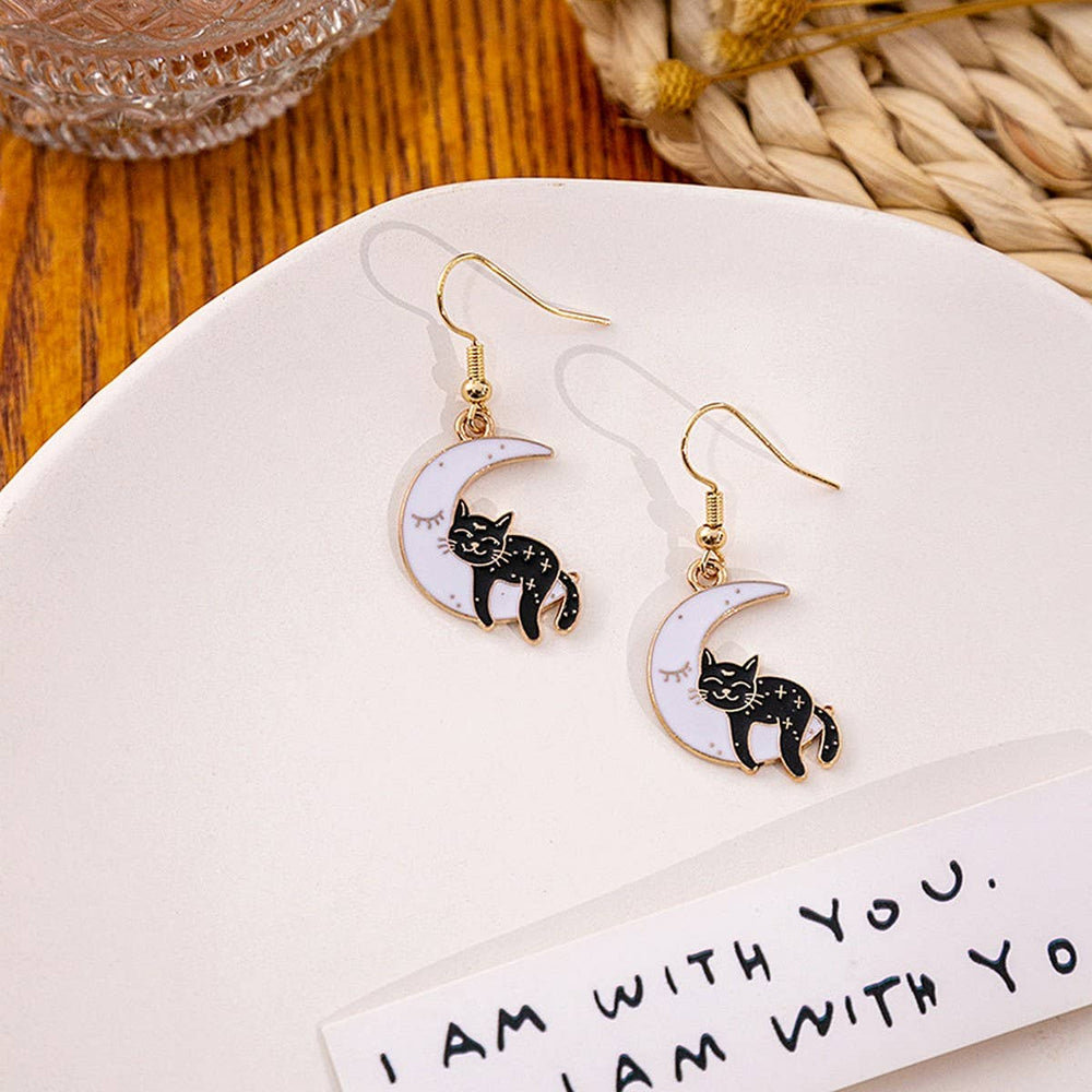 HALLOWEEN CAT AND MOON EARRINGS
