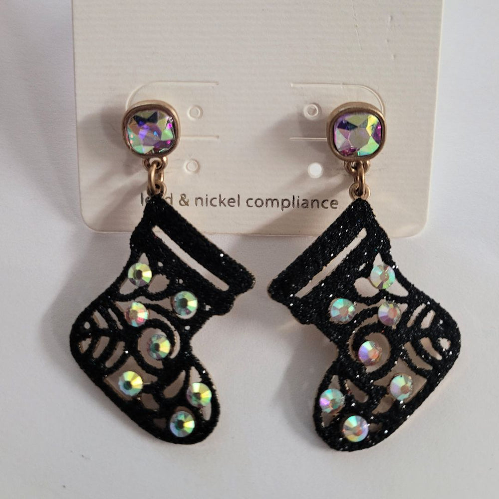 Black Glitter Stocking Earrings