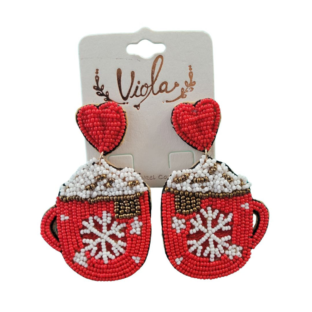 Red Beaded Hot Chocolate Earrings