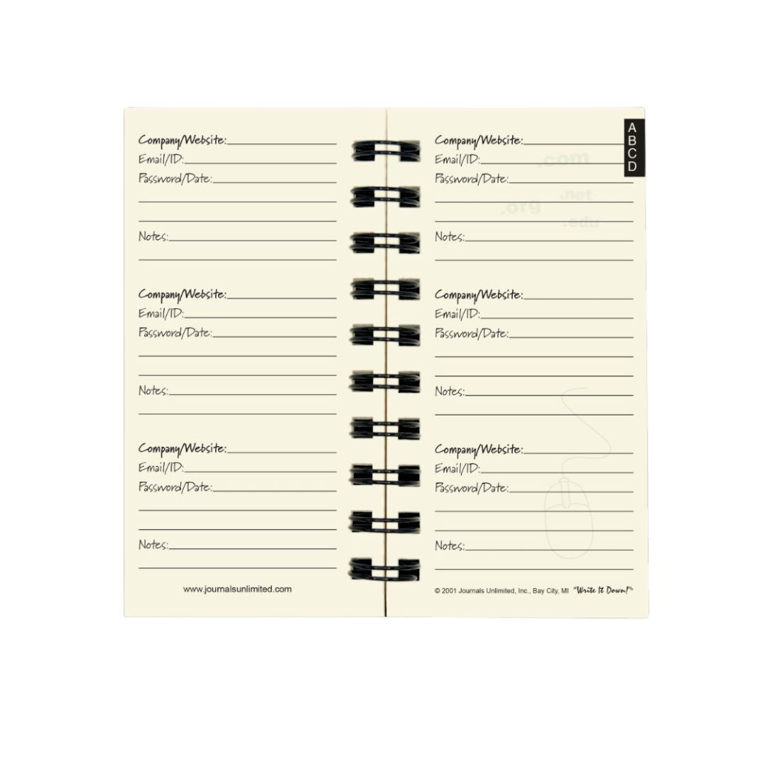 Online Accounts, My Password Mini Journal