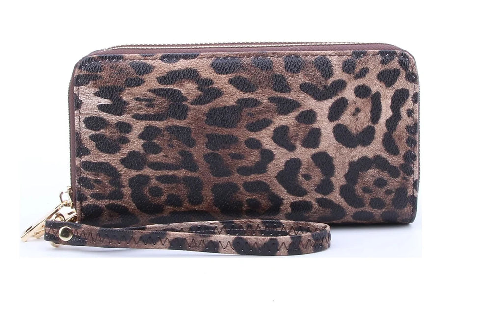 Gia Leopard Print Double Zip-Around Wallet Wristlet