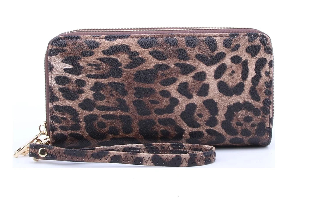 Gia Leopard Print Double Zip-Around Wallet Wristlet