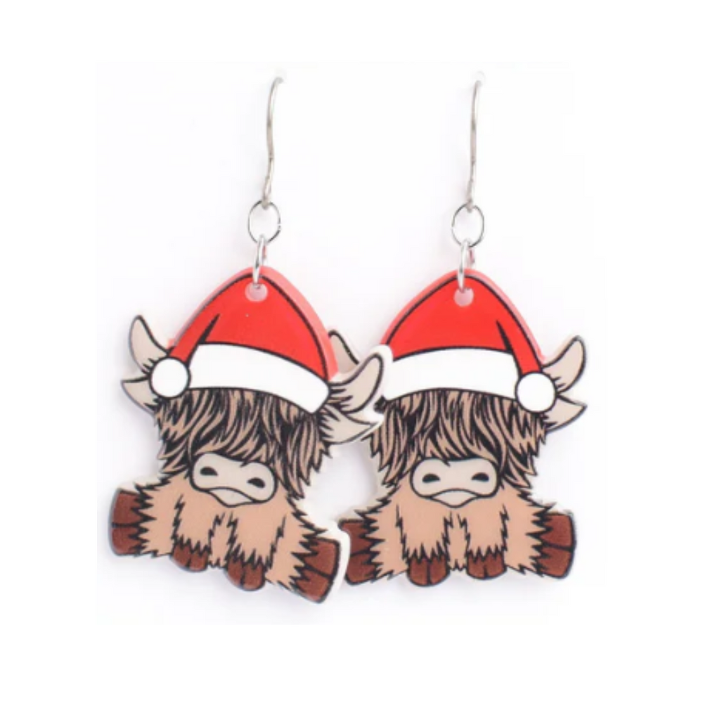 Christmas Highland Cow Earrings