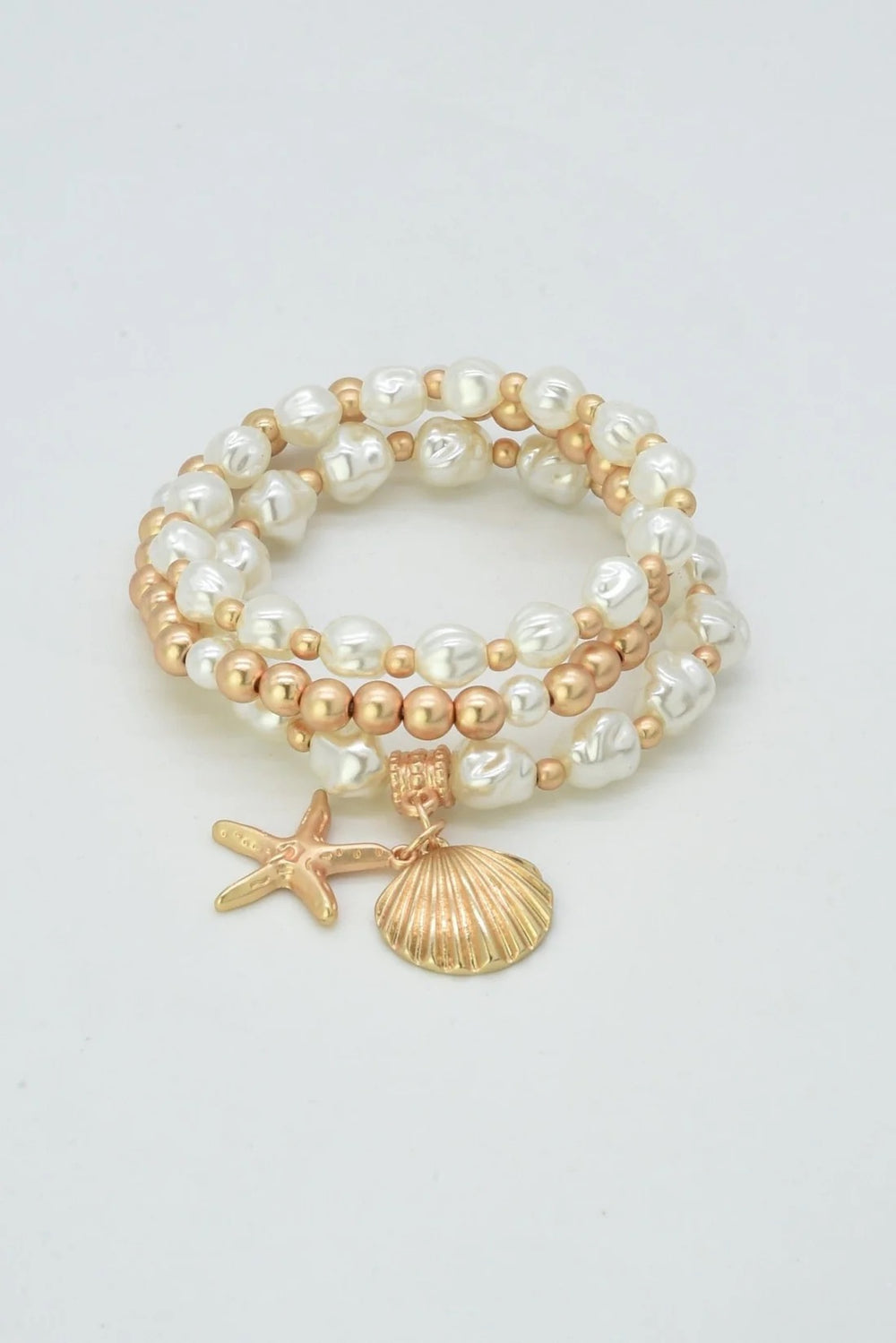 3 Piece Shell Starfish Sealife Charm Bracelet Set