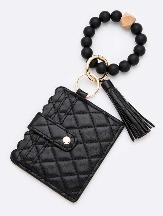 Jessica Quilted Beaded Keychain Bracelet Wallet