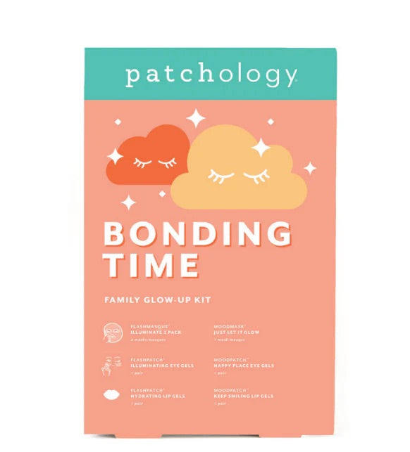Patchology 'Bonding Time' family glow-up kit packaging on a white background