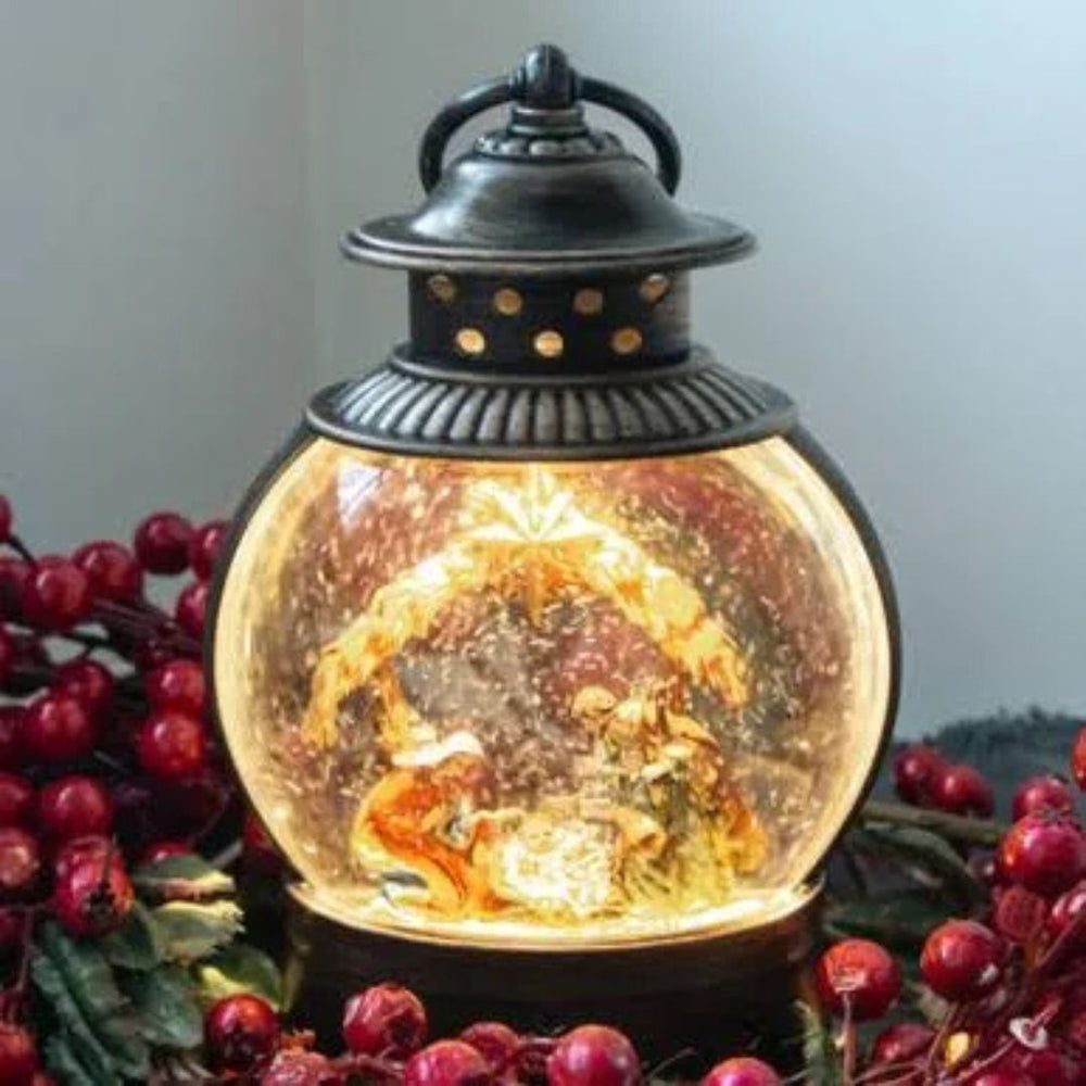 Confetti Lites Lighted Swirl Bronze Lantern with Holy Family