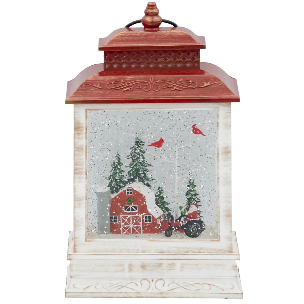 Confetti Lites Lighted Swirl Lantern with Farmer Santa on Tractor