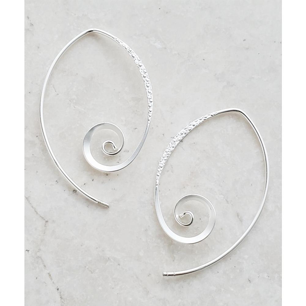 Silver Hammered Spiral Spike Earrings