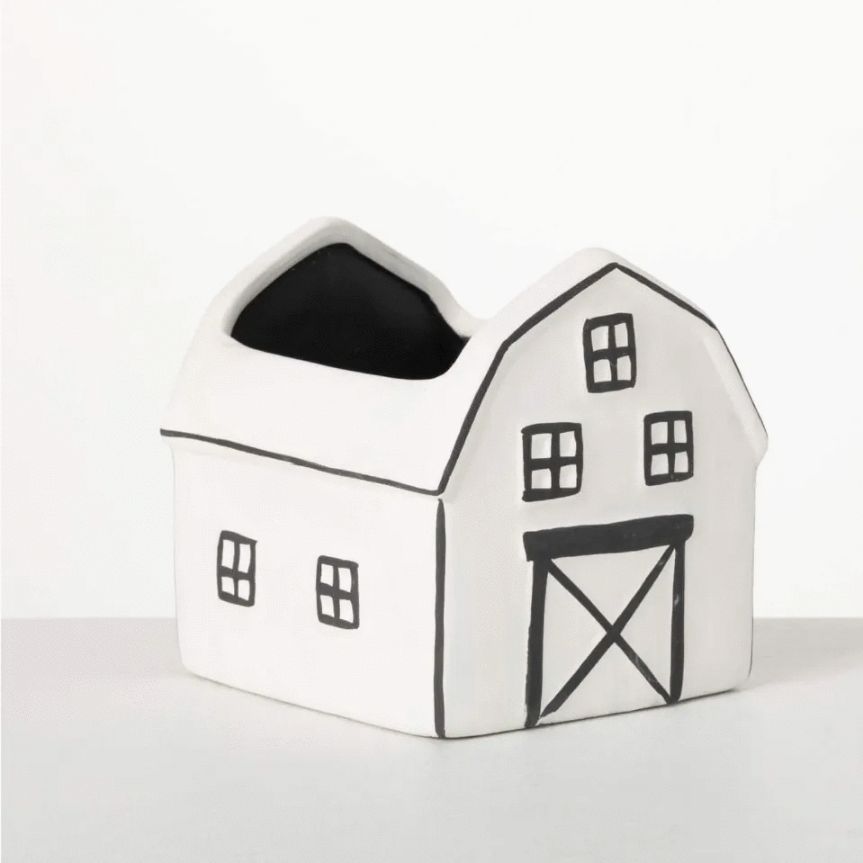 CHARMING BLACK & WHITE BARN PLANTER