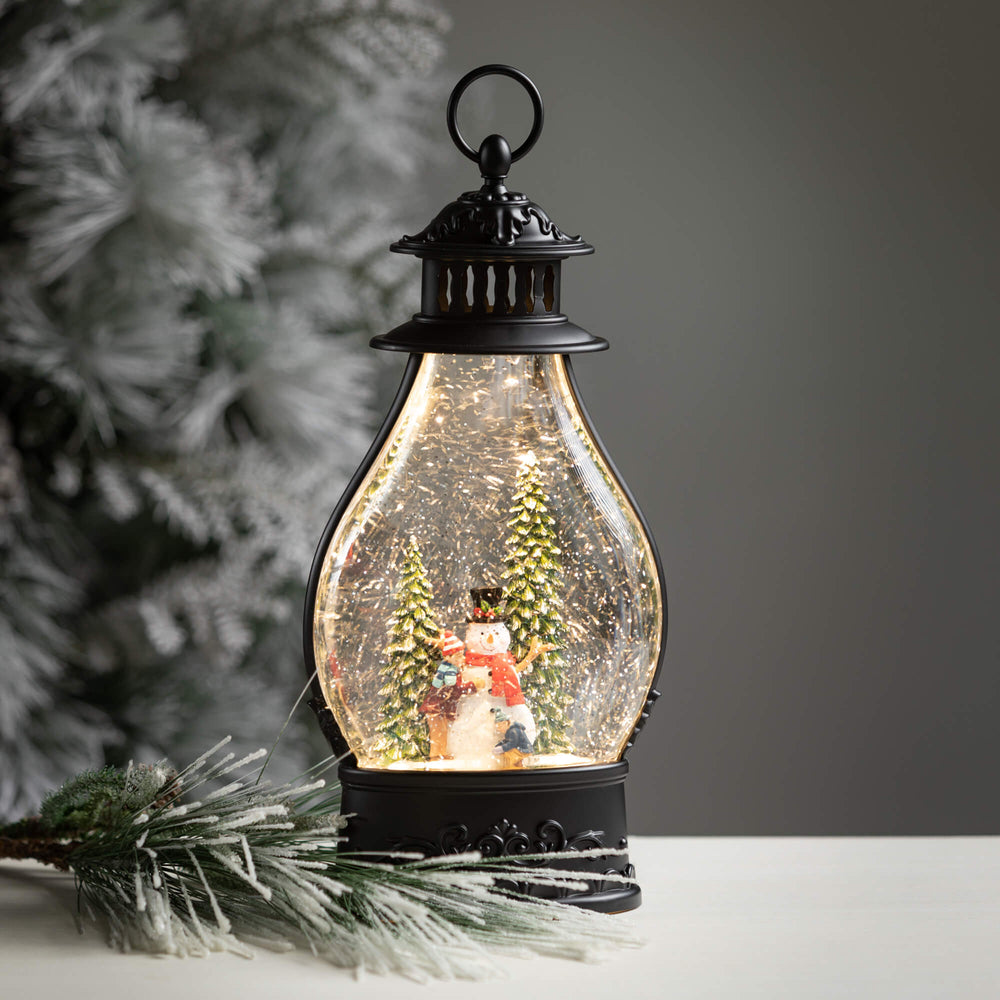 LIGHTED SNOWMAN SHIMMER LANTERN