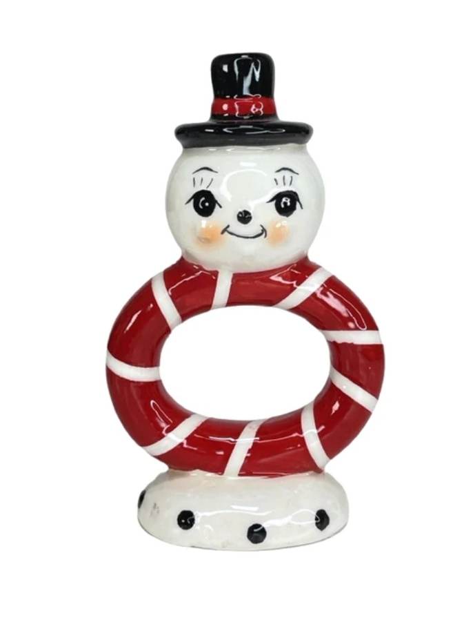 Ceramic Snowman Napkin Ring Holder Set - Thumbnail 2
